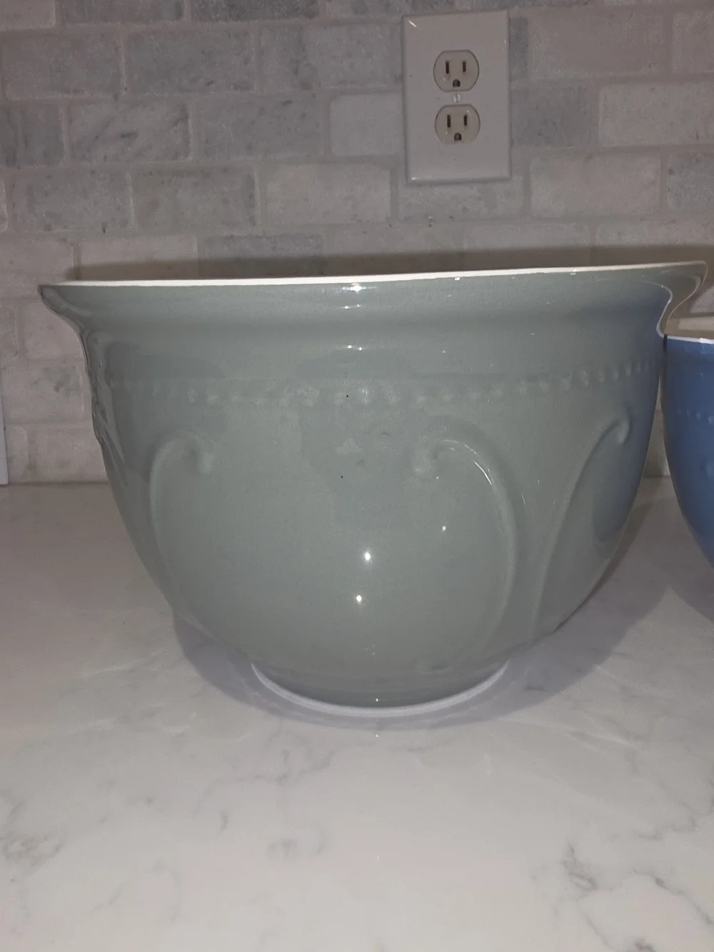 Princess House Ceramic Mixing Bowl Set - Sage, Blue & Maroon